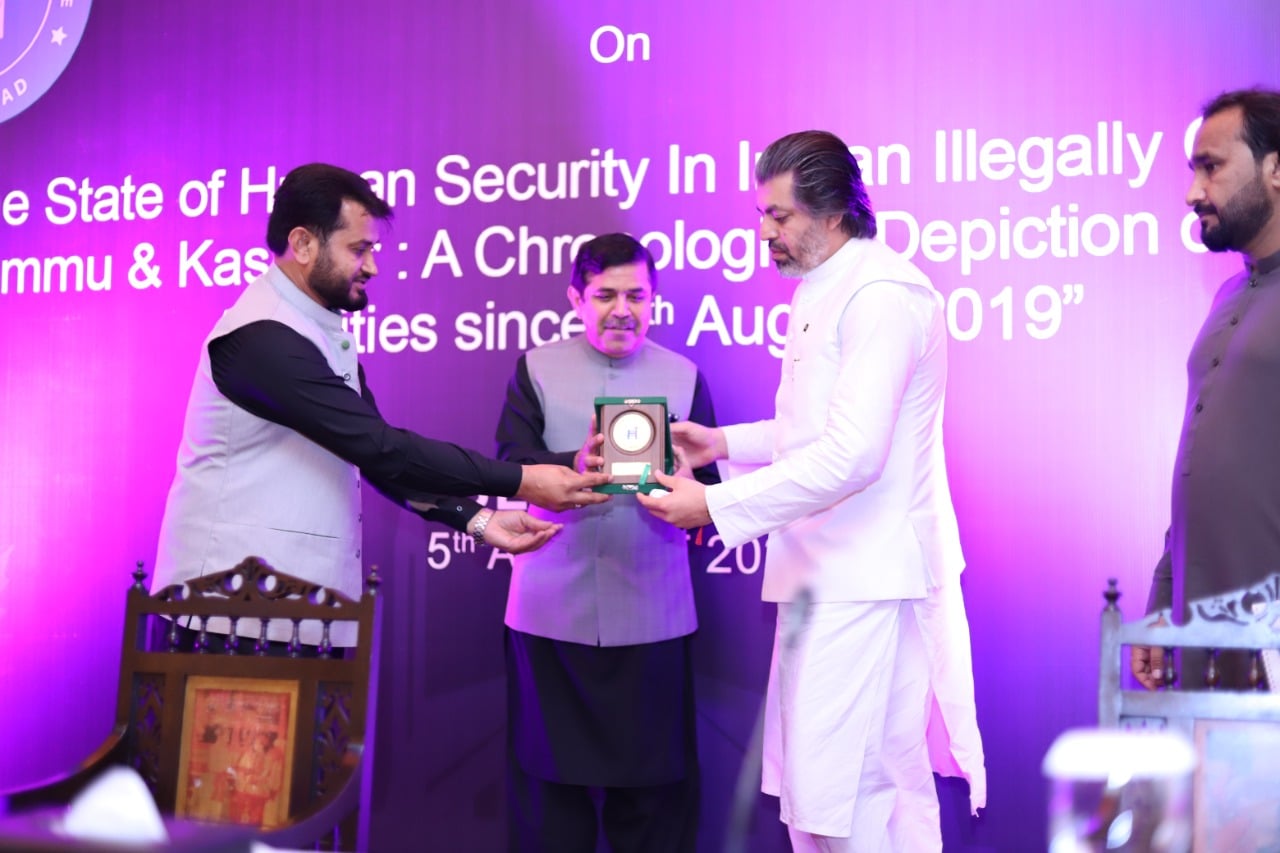 Award taking ceremony at The State Of Human Security In Indian Illegally Occupied Jammu & Kashmir : A Chronological depiction of Indian atrocities Since 5th August 2019 Gallery with PTI senior politician Muhammad Ali